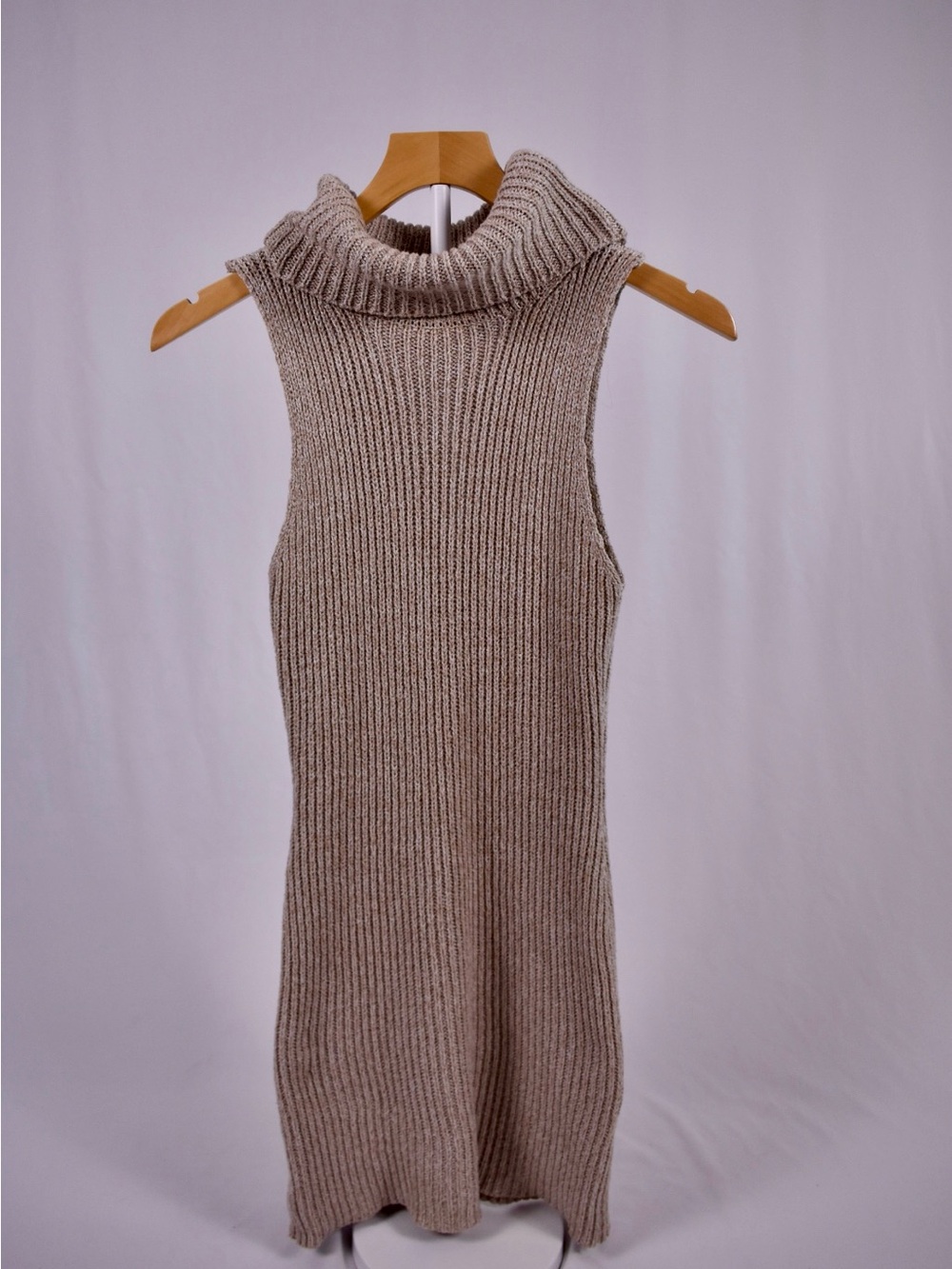 Tobi Beige Ribbed Knit Sleeveless Turtleneck Sweater Dress Size S